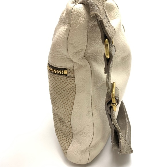 FOSSIL Ivory Cream Genuine Pebble Leather Crossbody Shoulder Bag Metallic Tote - Picture 14 of 16
